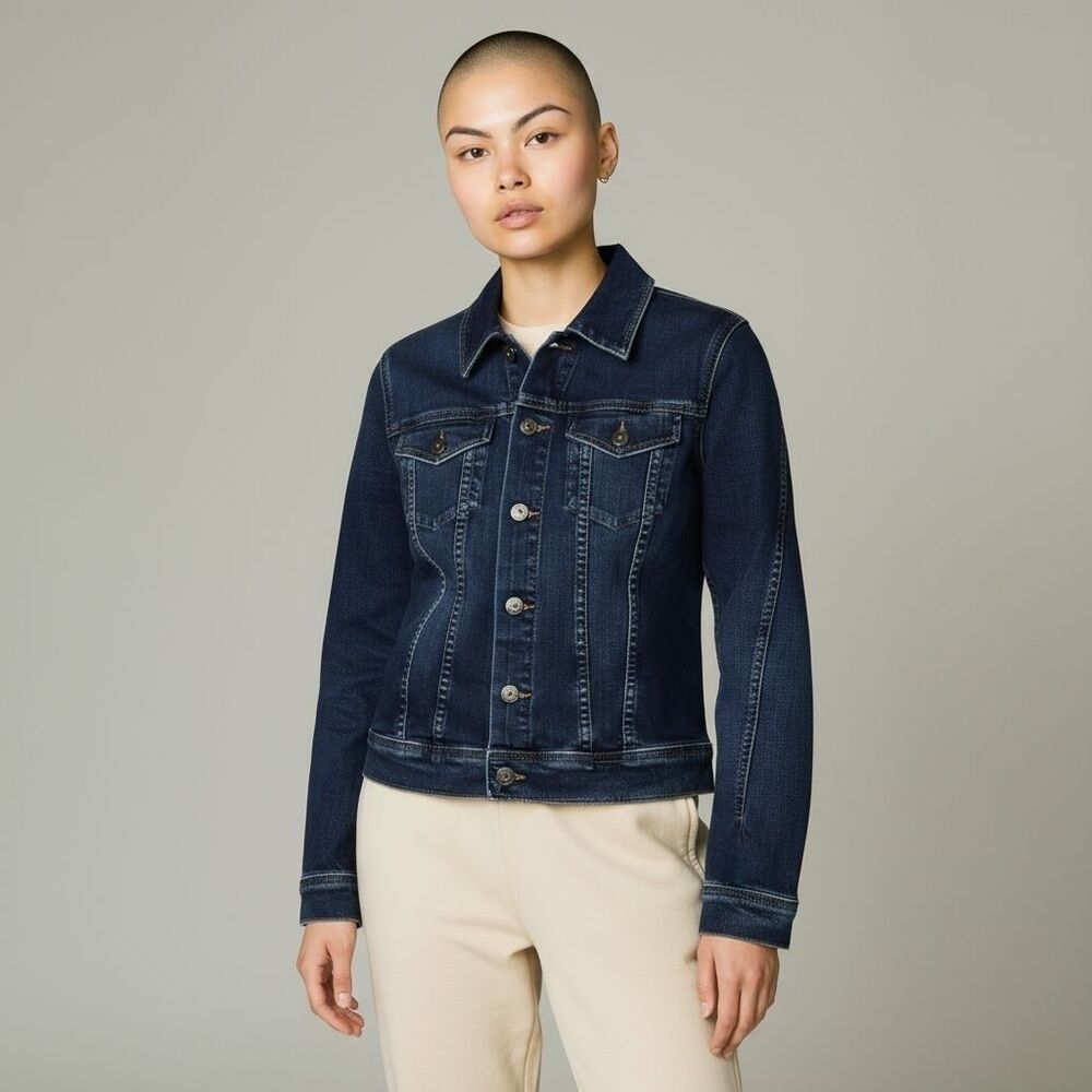 AG Adriano Goldschmied Mirah Denim Jacket Women Small Blue Stretch Jean Trucker - Picture 2 of 8